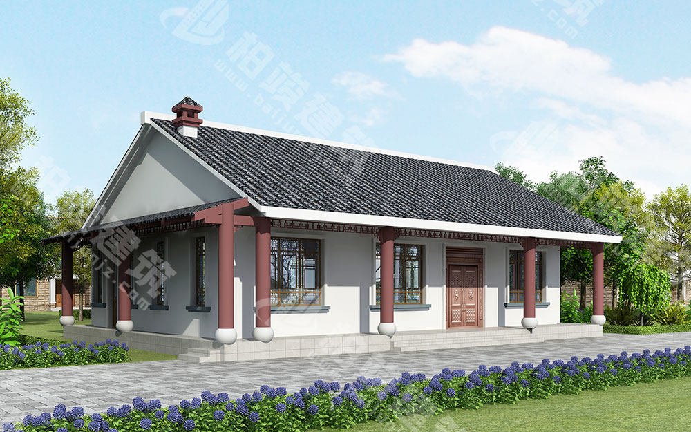 農村自建一層新中式別墅，內部四室，帶火炕、柴火灶、壁爐
